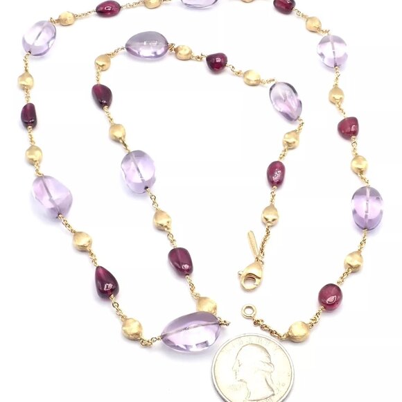 Authentic! Marco Bicego 18k Yellow Gold Amethyst Rhodolite Garnet 31" Necklace - Picture 9 of 9